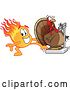 Vector Illustration of a Cartoon Comet Mascot Stepping on a Scale to Shock a Turkey by Mascot Junction