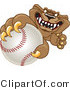 Vector Illustration of a Cartoon Cougar Mascot Character Grabbing a Baseball by Mascot Junction