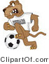 Vector Illustration of a Cartoon Cougar Mascot Character Playing Soccer by Mascot Junction