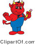 Vector Illustration of a Cartoon Devil Mascot Holding a Pencil by Mascot Junction