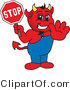 Vector Illustration of a Cartoon Devil Mascot Holding a Stop Sign by Mascot Junction