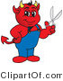 Vector Illustration of a Cartoon Devil Mascot Holding Scissors by Mascot Junction