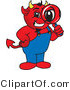 Vector Illustration of a Cartoon Devil Mascot Inspecting by Mascot Junction