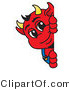 Vector Illustration of a Cartoon Devil Mascot Looking Around a Blank Sign by Mascot Junction