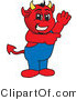 Vector Illustration of a Cartoon Devil Mascot Waving and Pointing by Mascot Junction