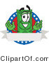 Vector Illustration of a Cartoon Dollar Bill Mascot on an American Label with a Blank White Banner by Mascot Junction