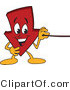 Vector Illustration of a Cartoon down Arrow Mascot Using a Pointer Stick by Mascot Junction