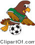 Vector Illustration of a Cartoon Falcon Mascot Character Playing Soccer by Mascot Junction