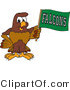 Vector Illustration of a Cartoon Falcon Mascot Character Waving a Falcons Flag by Mascot Junction