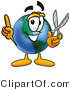 Vector Illustration of a Cartoon Globe Mascot Holding a Pair of Scissors by Mascot Junction