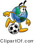 Vector Illustration of a Cartoon Globe Mascot Kicking a Soccer Ball by Mascot Junction