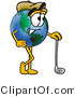 Vector Illustration of a Cartoon Globe Mascot Leaning on a Golf Club While Golfing by Mascot Junction