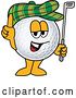 Vector Illustration of a Cartoon Golf Ball Sports Mascot Holding up a Finger, Club and Wearing a Hat by Mascot Junction