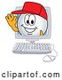 Vector Illustration of a Cartoon Golf Ball Sports Mascot Waving from a Computer Screen by Mascot Junction