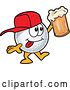 Vector Illustration of a Cartoon Golf Ball Sports Mascot Wearing a Cap and Holding up a Beer by Mascot Junction