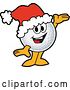 Vector Illustration of a Cartoon Golf Ball Sports Mascot Wearing a Christmas Santa Hat and Presenting by Mascot Junction