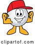 Vector Illustration of a Cartoon Golf Ball Sports Mascot Wearing a Red Hat and Flexing by Mascot Junction