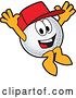 Vector Illustration of a Cartoon Golf Ball Sports Mascot Wearing a Red Hat and Jumping by Mascot Junction