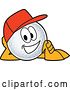 Vector Illustration of a Cartoon Golf Ball Sports Mascot Wearing a Red Hat and Resting on His Side by Mascot Junction