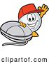 Vector Illustration of a Cartoon Golf Ball Sports Mascot Wearing a Red Hat and Waving by a Computer Mouse by Mascot Junction