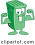 Vector Illustration of a Cartoon Green Rolling Trash Can Mascot Flexing by Mascot Junction