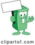 Vector Illustration of a Cartoon Green Rolling Trash Can Mascot Holding a Blank Sign by Mascot Junction