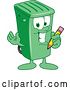 Vector Illustration of a Cartoon Green Rolling Trash Can Mascot Holding a Pencil by Mascot Junction