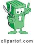 Vector Illustration of a Cartoon Green Rolling Trash Can Mascot Holding up a Finger and Scissors by Mascot Junction