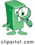 Vector Illustration of a Cartoon Green Rolling Trash Can Mascot Searching with a Magnifying Glass by Mascot Junction