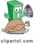 Vector Illustration of a Cartoon Green Rolling Trash Can Mascot Serving a Roasted Thanksgiving Turkey by Mascot Junction