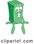 Vector Illustration of a Cartoon Green Rolling Trash Can Mascot Sitting by Mascot Junction