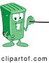 Vector Illustration of a Cartoon Green Rolling Trash Can Mascot Using a Pointer Stick by Mascot Junction