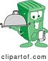 Vector Illustration of a Cartoon Green Rolling Trash Can Mascot Waiter Holding a Cloche Platter by Mascot Junction