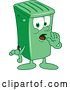 Vector Illustration of a Cartoon Green Rolling Trash Can Mascot Whispering by Mascot Junction