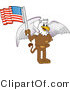 Vector Illustration of a Cartoon Griffin Mascot Holding an American Flag by Mascot Junction