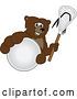 Vector Illustration of a Cartoon Grizzly Bear School Mascot Grabbing a Ball and Holding a Lacrosse Stick by Mascot Junction