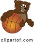 Vector Illustration of a Cartoon Grizzly Bear School Mascot Grabbing a Basketball by Mascot Junction