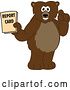 Vector Illustration of a Cartoon Grizzly Bear School Mascot Holding up a Finger and a Report Card by Mascot Junction