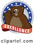 Vector Illustration of a Cartoon Grizzly Bear School Mascot on an Excellence Badge by Mascot Junction