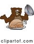 Vector Illustration of a Cartoon Grizzly Bear School Mascot Serving a Roasted Thanksgiving Turkey by Mascot Junction