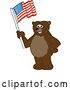 Vector Illustration of a Cartoon Grizzly Bear School Mascot Waving an American Flag by Mascot Junction