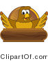 Vector Illustration of a Cartoon Hawk Mascot Character Wooden Plaque Logo by Mascot Junction