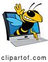 Vector Illustration of a Cartoon Hornet School Mascot Emerging from a Computer Screen by Mascot Junction