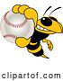 Vector Illustration of a Cartoon Hornet School Mascot Grabbing a Baseball by Mascot Junction