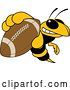 Vector Illustration of a Cartoon Hornet School Mascot Grabbing a Football by Mascot Junction