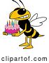 Vector Illustration of a Cartoon Hornet School Mascot Holding a Birthday Cake by Mascot Junction