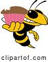Vector Illustration of a Cartoon Hornet School Mascot Holding a Cupcake by Mascot Junction