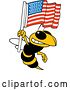 Vector Illustration of a Cartoon Hornet School Mascot Holding an American Flag by Mascot Junction