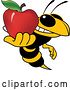 Vector Illustration of a Cartoon Hornet School Mascot Holding an Apple by Mascot Junction