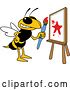 Vector Illustration of a Cartoon Hornet School Mascot Painting a Canvas by Mascot Junction